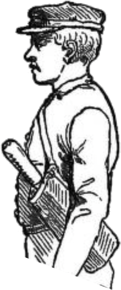 Aborist carrying a Pruning Knife in a leather sheath held over the shoulder